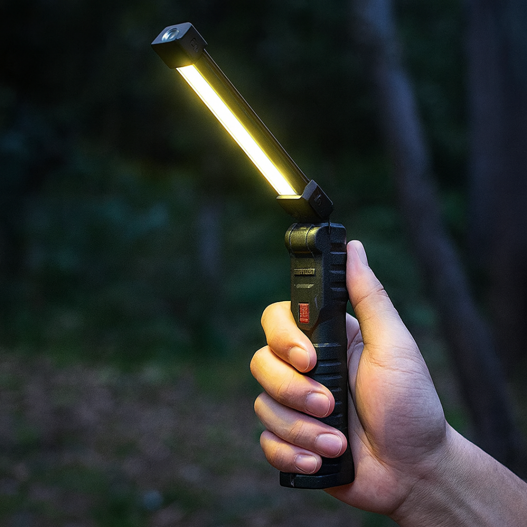 Portable LED Flashlight with Foldable Work Light & Magnetic Hook – PowerFold Torch