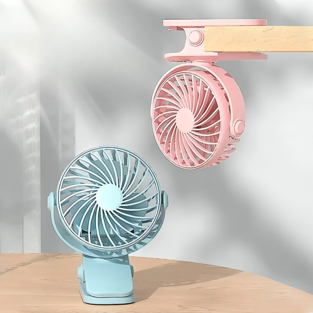 Portable Fan with 720° Rotation & Clip-On Design – FlexiBreeze Rechargeable