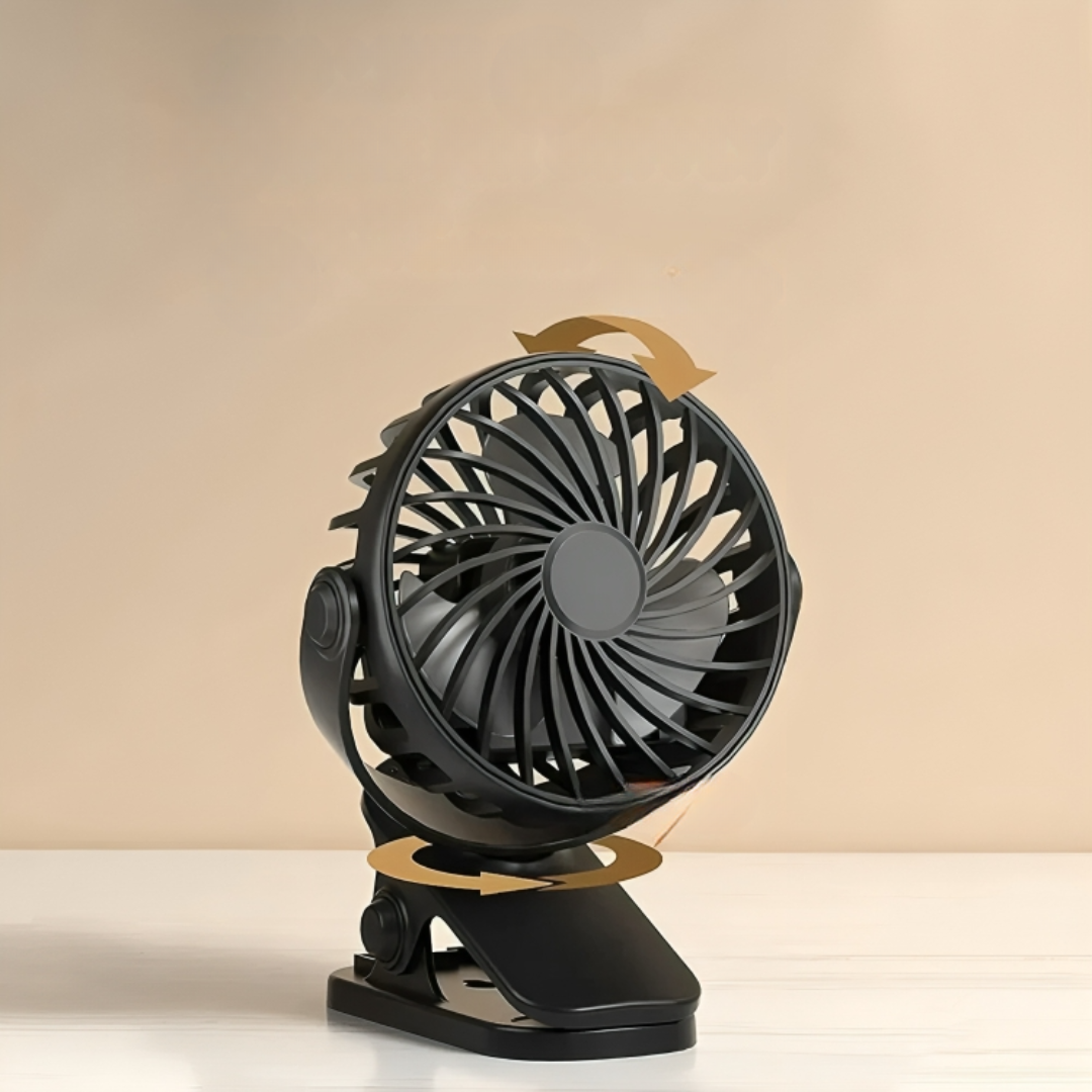 Portable Fan with 720° Rotation & Clip-On Design – FlexiBreeze Rechargeable