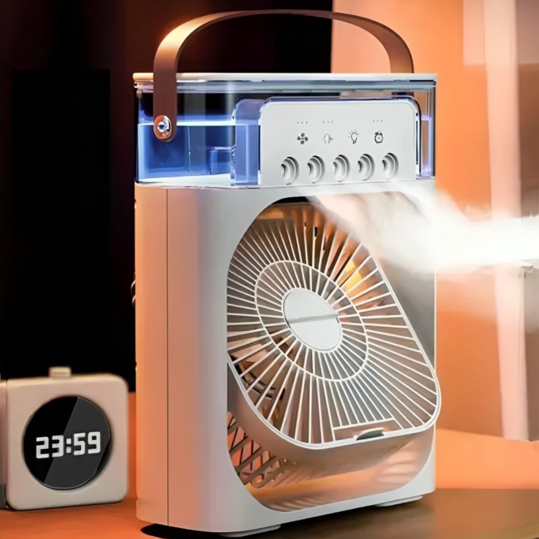 Portable Fan with Humidifier & Night Light – CoolMist 3-in-1