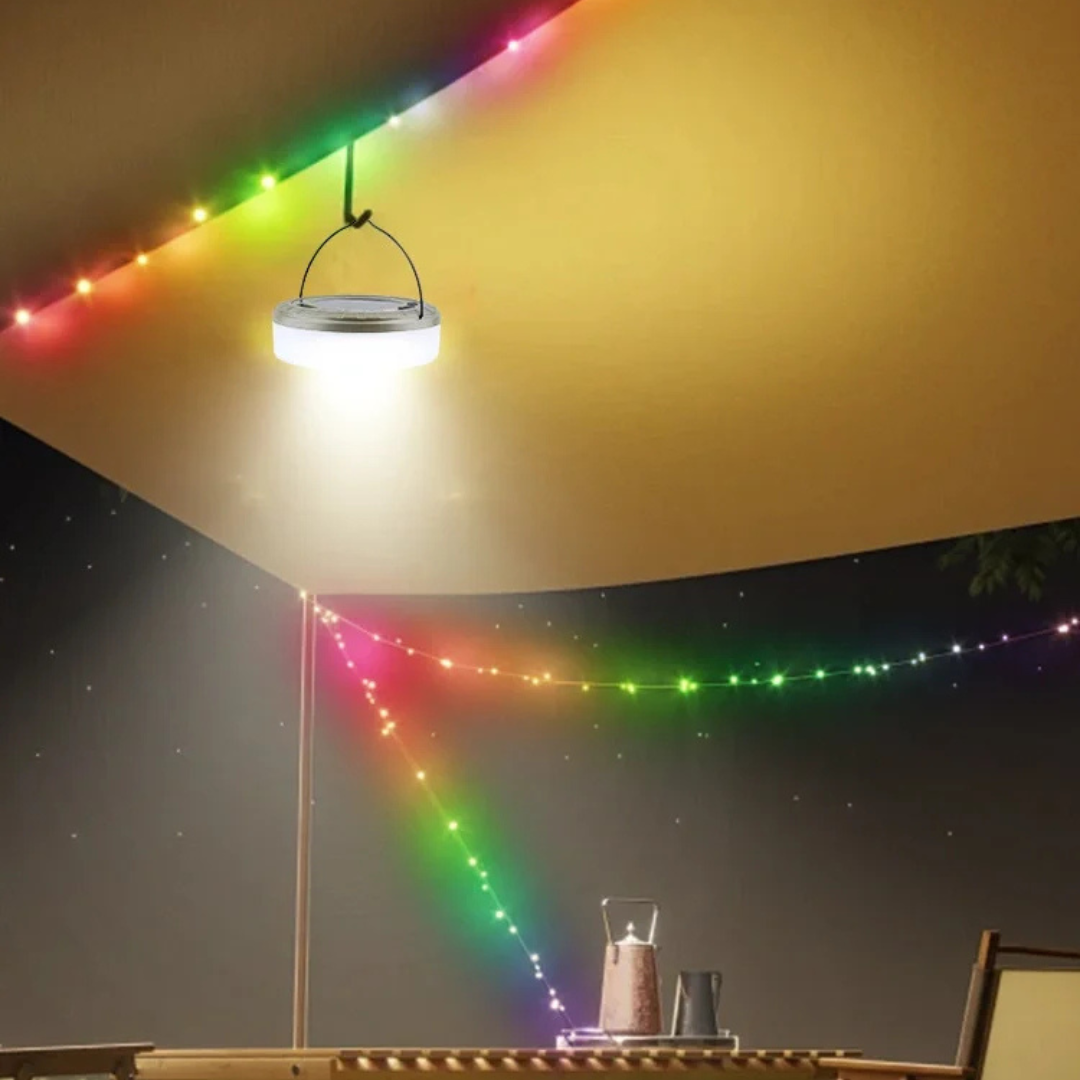 String Light Camping Light + LED String Light in 1 – DuoBeam Solar Tent Lamp 10m