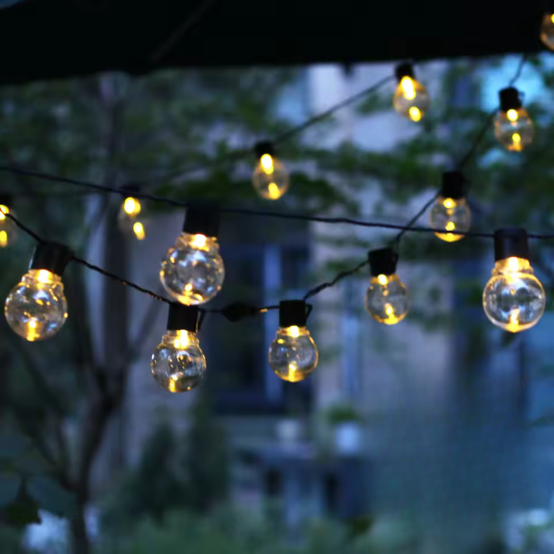 Solar LED String Lights with Warm White Light – GlowFest GlobeLine
