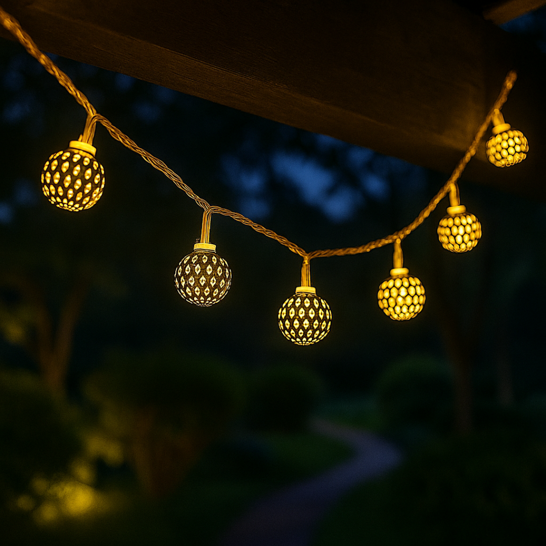 Light String with Moroccan Ball Lanterns – GlowSphere Decorative Lights
