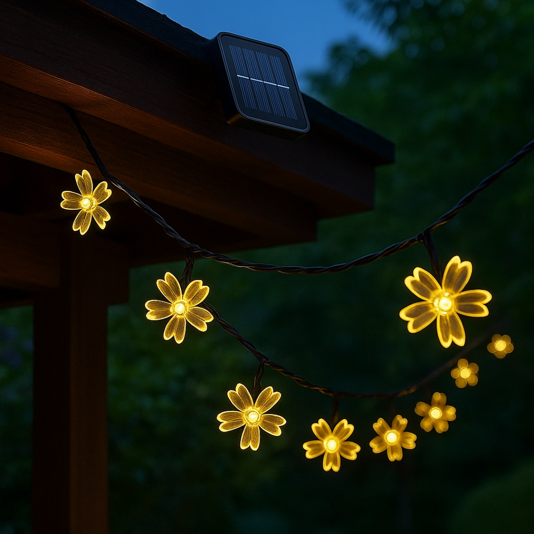 Light String with Solar Sakura Flowers – BloomGlow Garden Lights