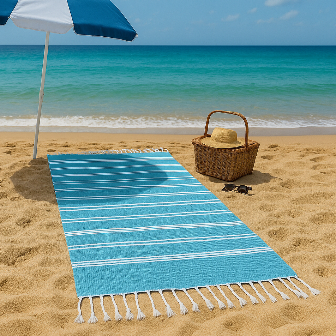 Beach Towel Cotton Turkish with Fringes 90×180cm – LoomWave Towel