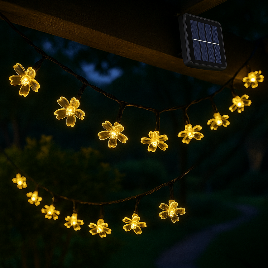 Light String with Solar Sakura Flowers – BloomGlow Garden Lights