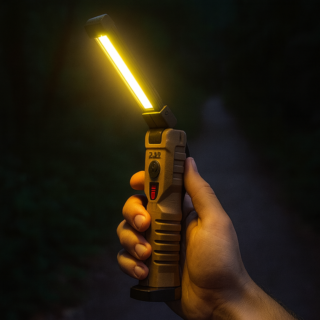 Portable LED Flashlight with Foldable Work Light & Magnetic Hook – PowerFold Torch