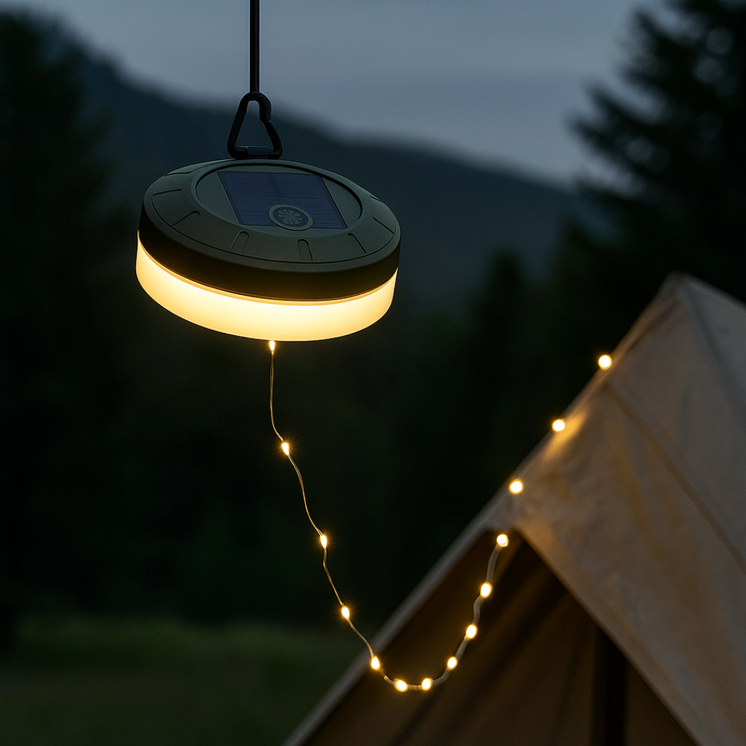 String Light Camping Light + LED String Light in 1 – DuoBeam Solar Tent Lamp 10m