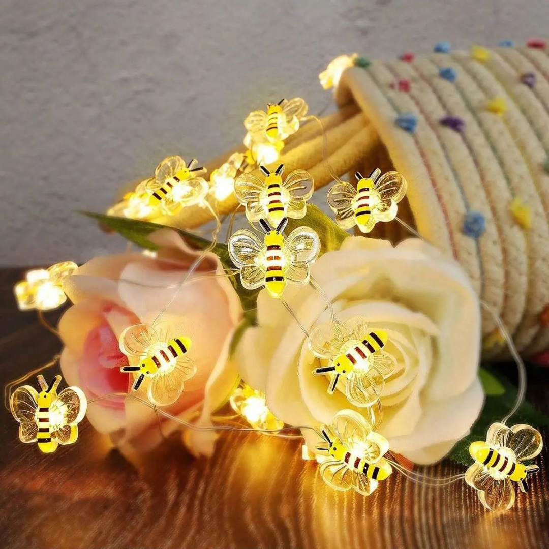 Light String with Bee Design & Warm White LEDs – HoneyGlow Fairy Lights
