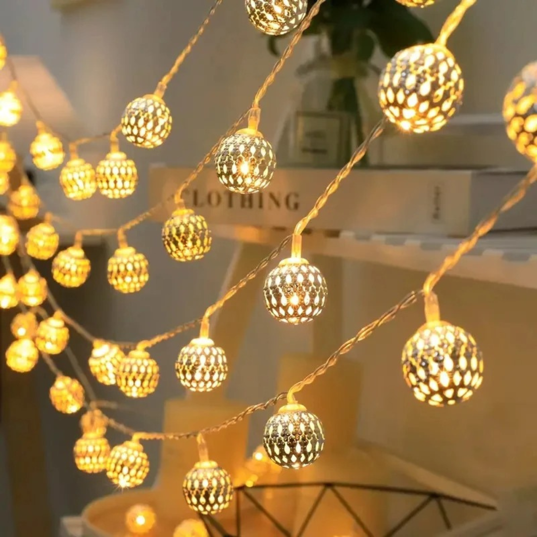 Light String with Moroccan Ball Lanterns – GlowSphere Decorative Lights