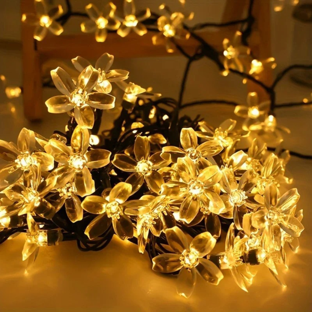 Light String with Solar Sakura Flowers – BloomGlow Garden Lights
