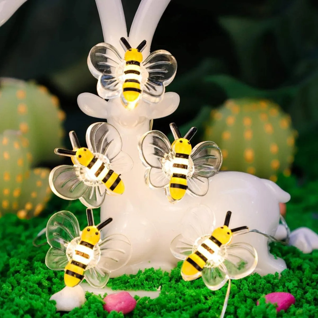 Light String with Bee Design & Warm White LEDs – HoneyGlow Fairy Lights
