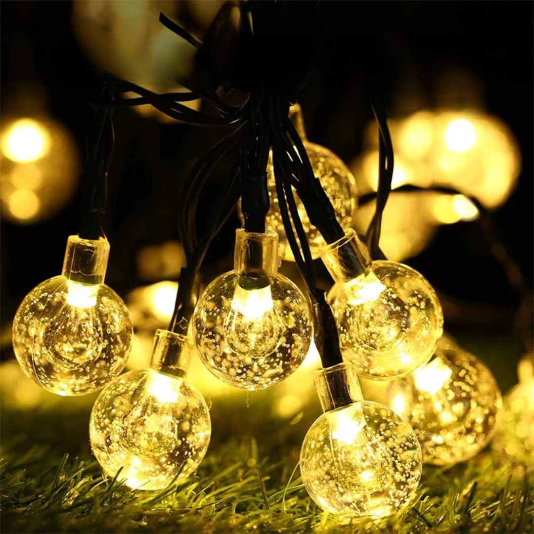 Solar String Lights Outdoor LED Yellow – SunGlow CrystalLine