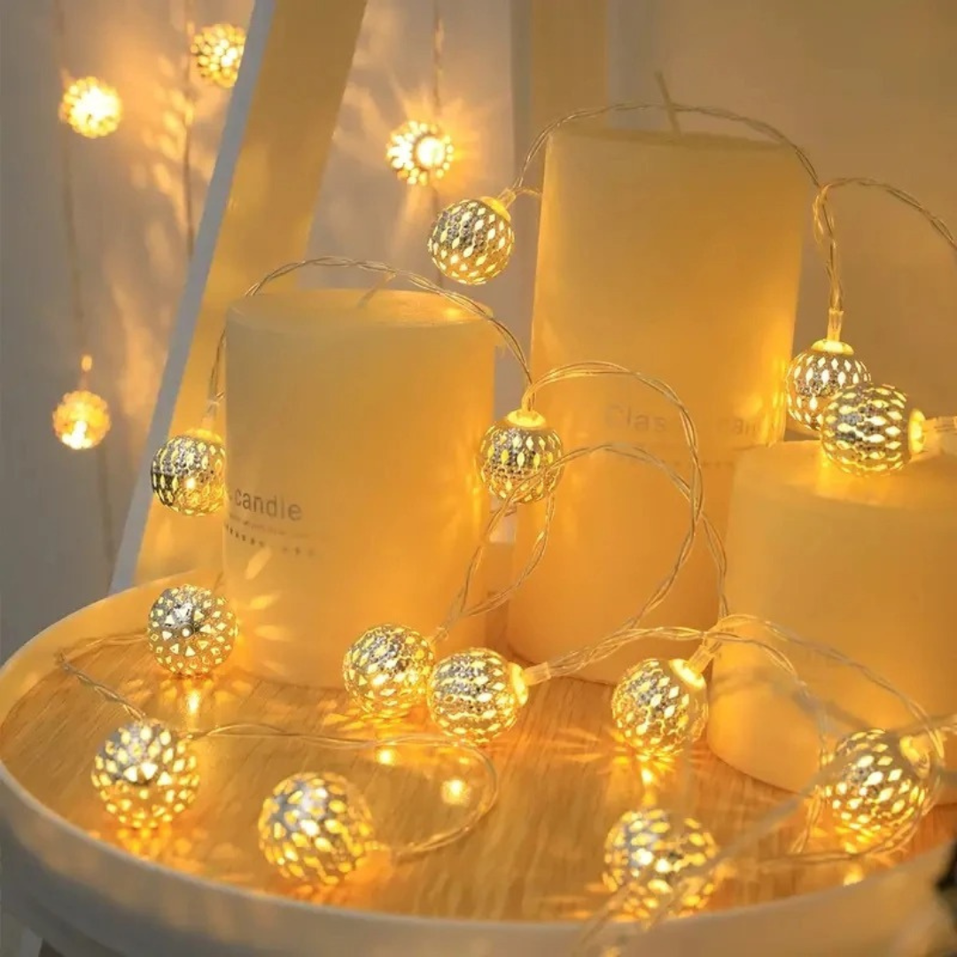 Light String with Moroccan Ball Lanterns – GlowSphere Decorative Lights