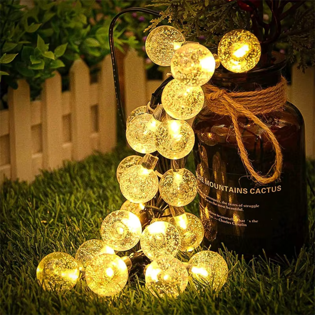 Solar String Lights Outdoor LED Yellow – SunGlow CrystalLine