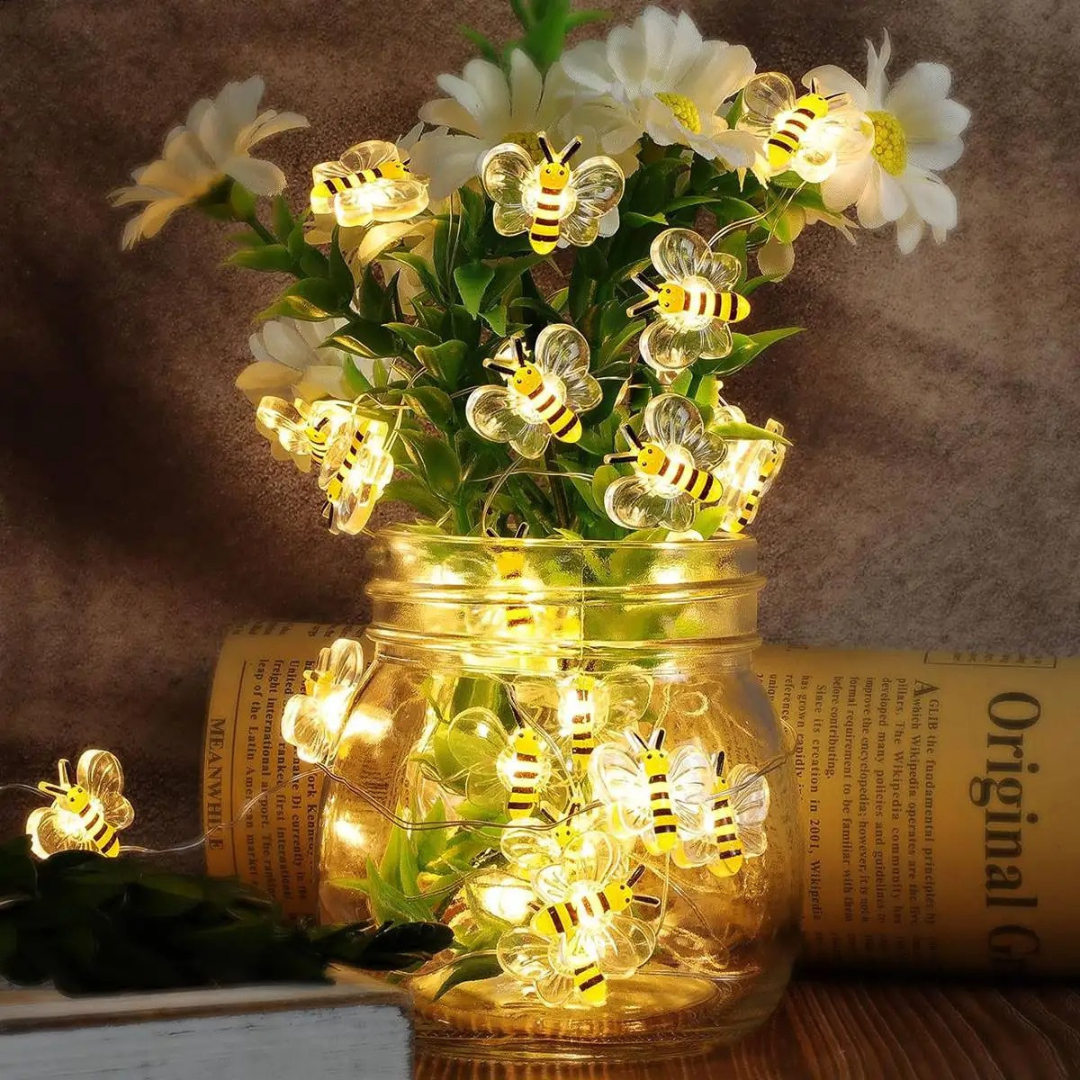 Light String with Bee Design & Warm White LEDs – HoneyGlow Fairy Lights