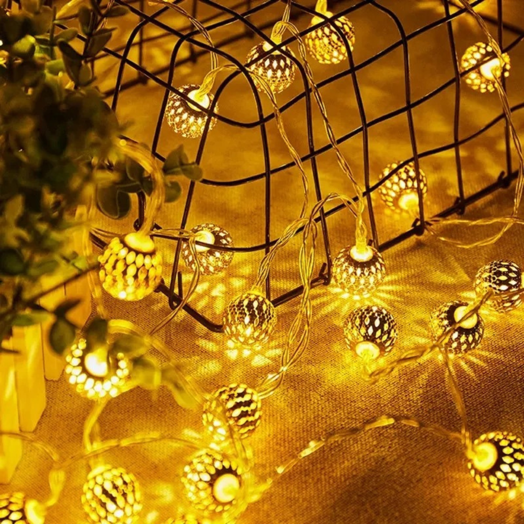 Light String with Moroccan Ball Lanterns – GlowSphere Decorative Lights