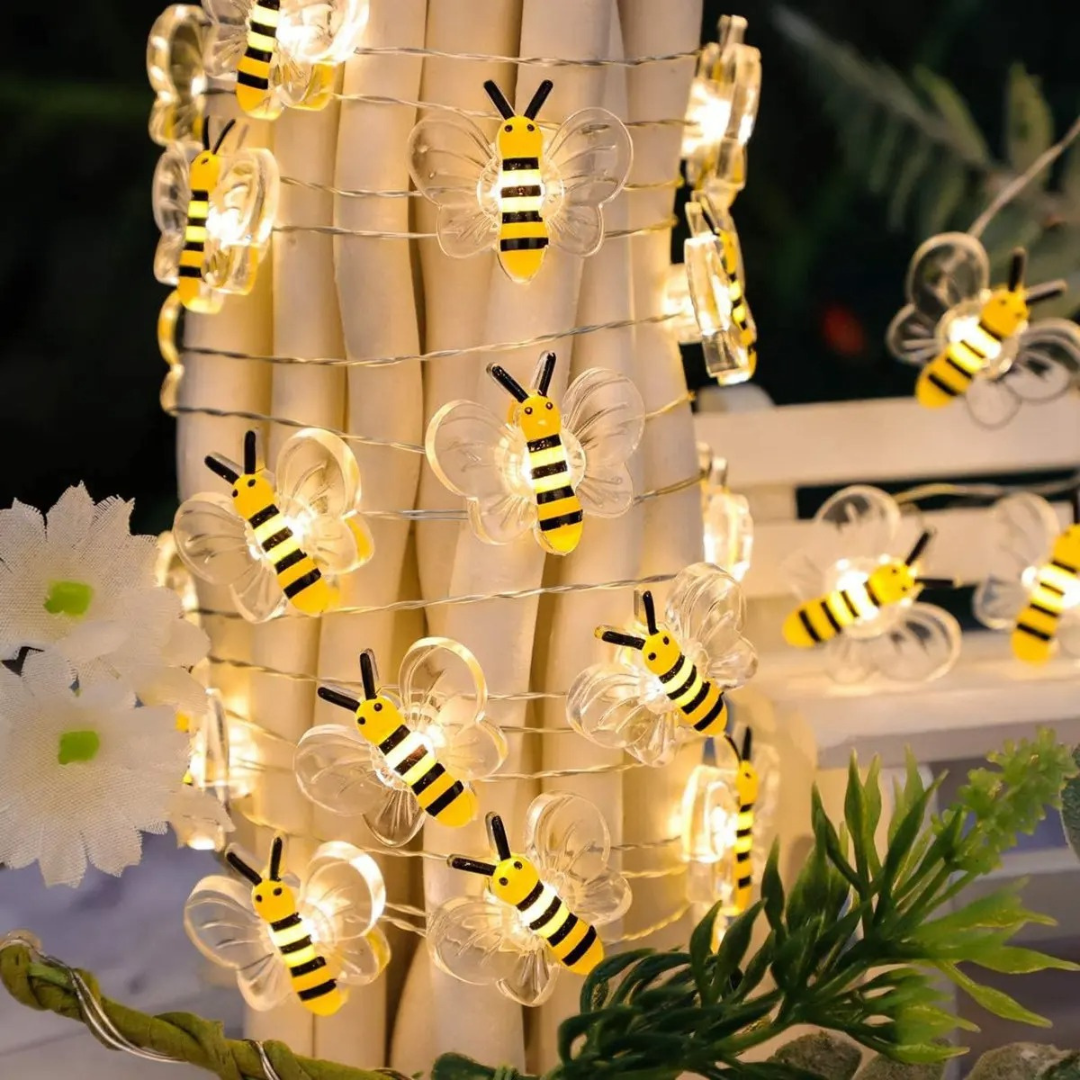 Light String with Bee Design & Warm White LEDs – HoneyGlow Fairy Lights