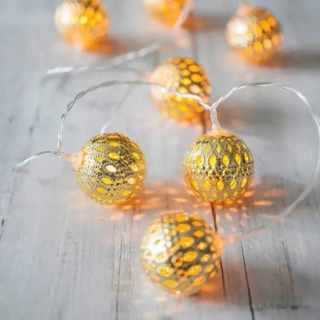 Light String with Moroccan Ball Lanterns – GlowSphere Decorative Lights