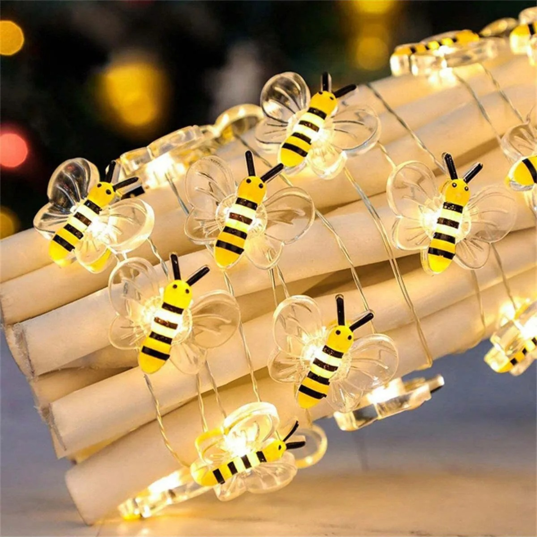 Light String with Bee Design & Warm White LEDs – HoneyGlow Fairy Lights