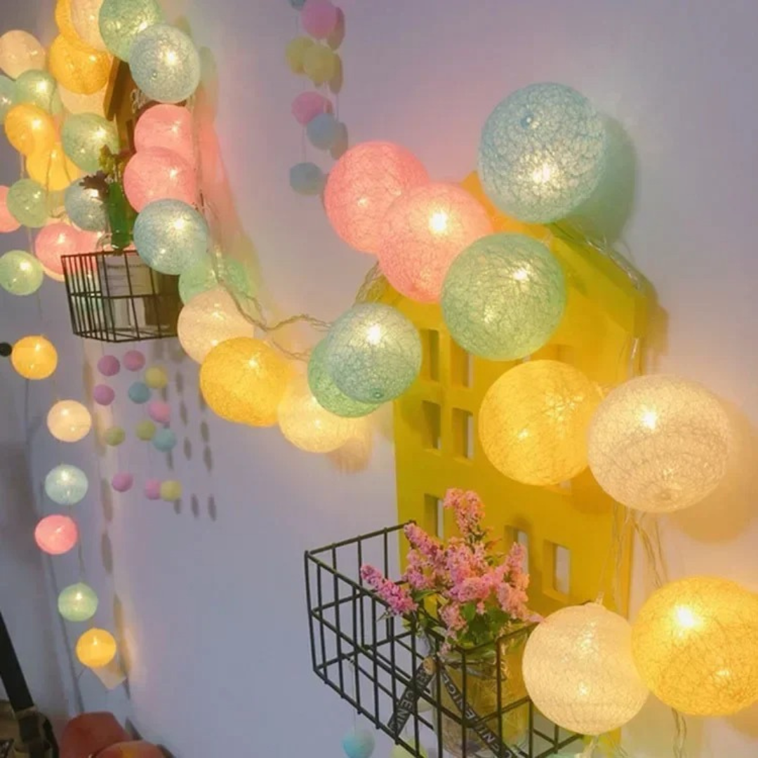 Light String with Cotton Thread Balls – FestiGlow Decorative Lights